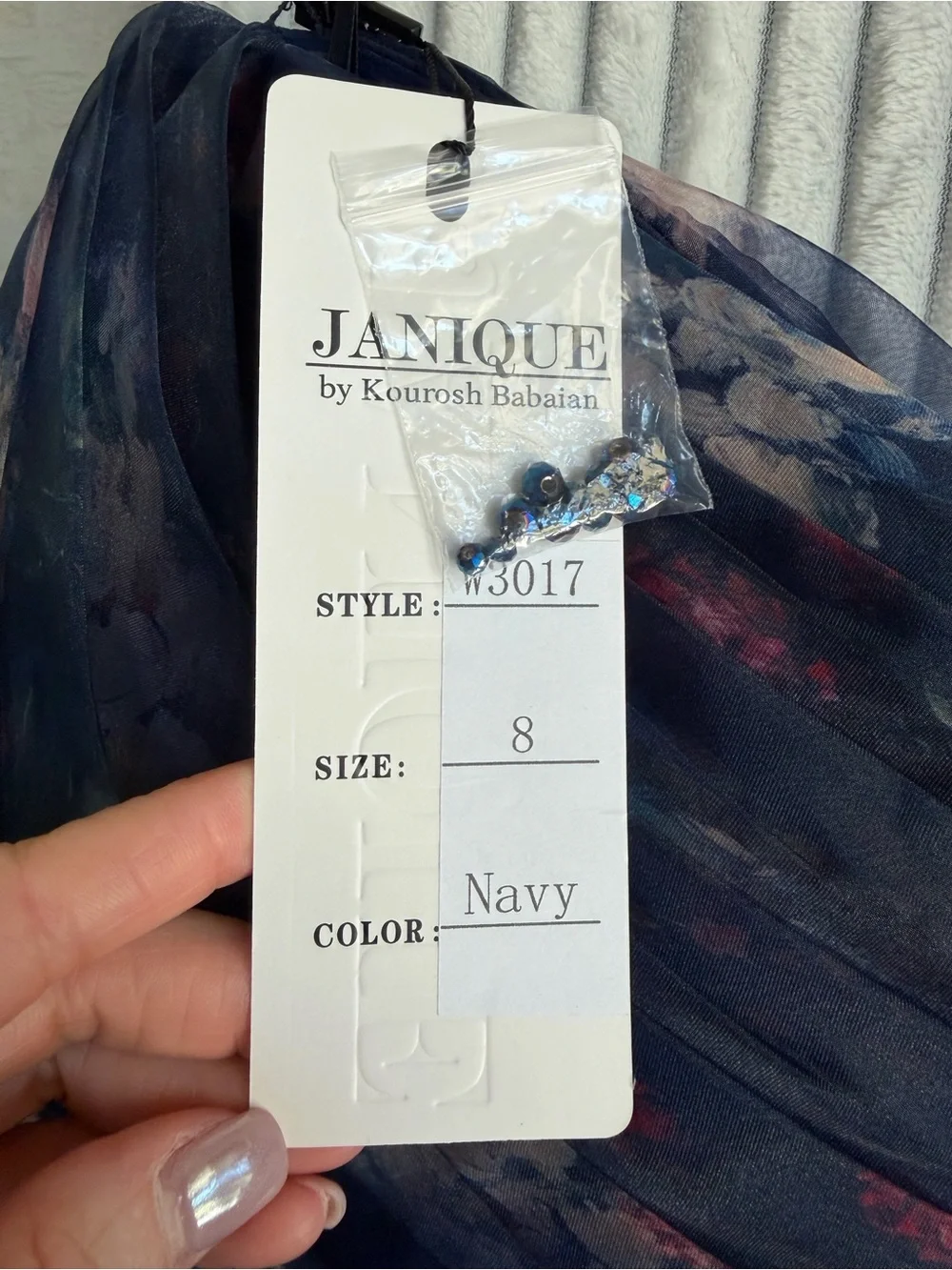 Navy Floral Strapless Evening Gown with Ruffle Detail - Picture 11 of 11